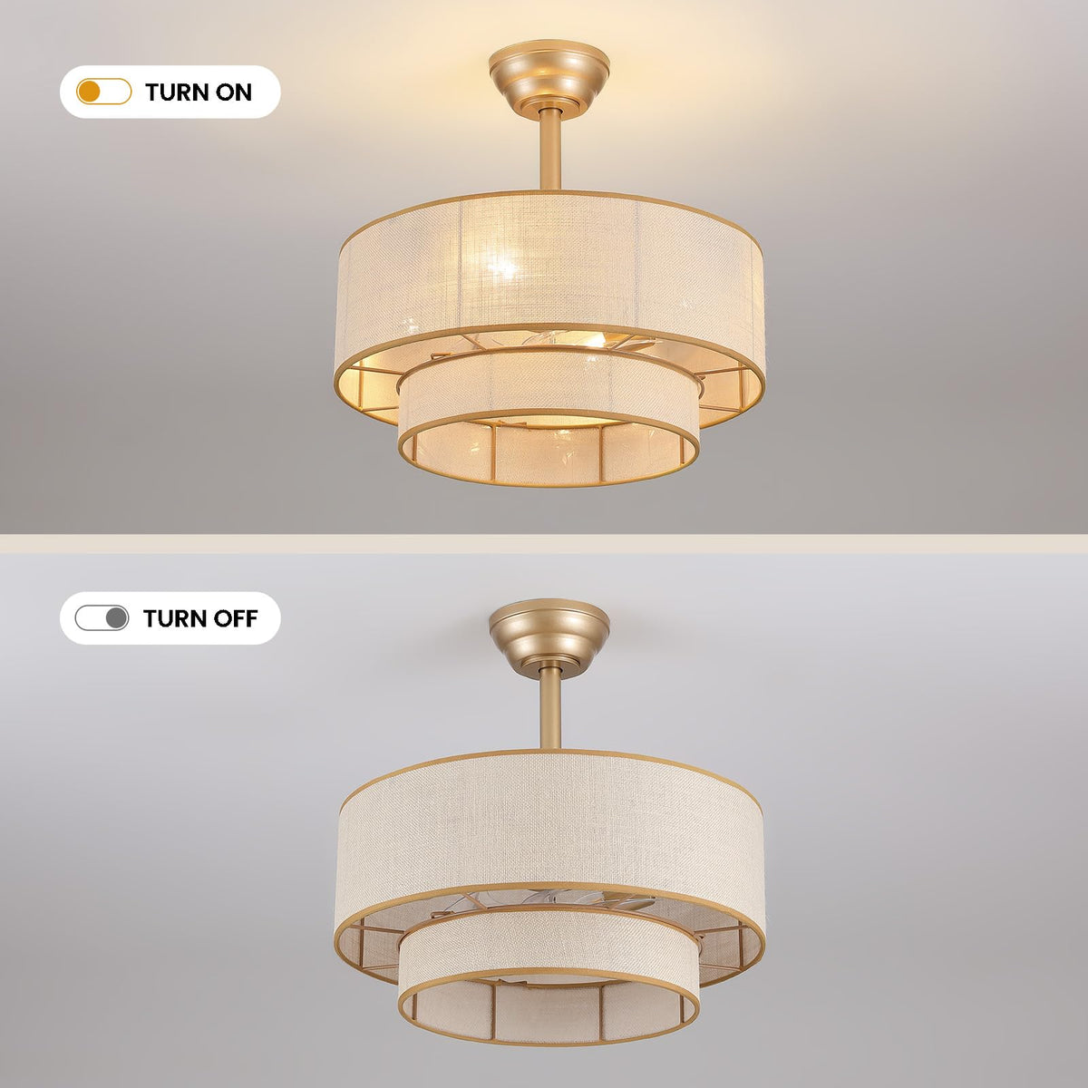 20 in Golden 2-Layer Woven Ceiling Fan Light with Timer and Forward/Reverseand Remote Control (Bulb Not Included)