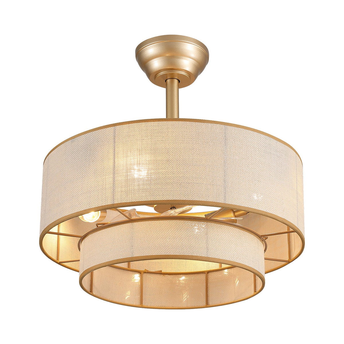 20 in Golden 2-Layer Woven Ceiling Fan Light with Timer and Forward/Reverseand Remote Control (Bulb Not Included)