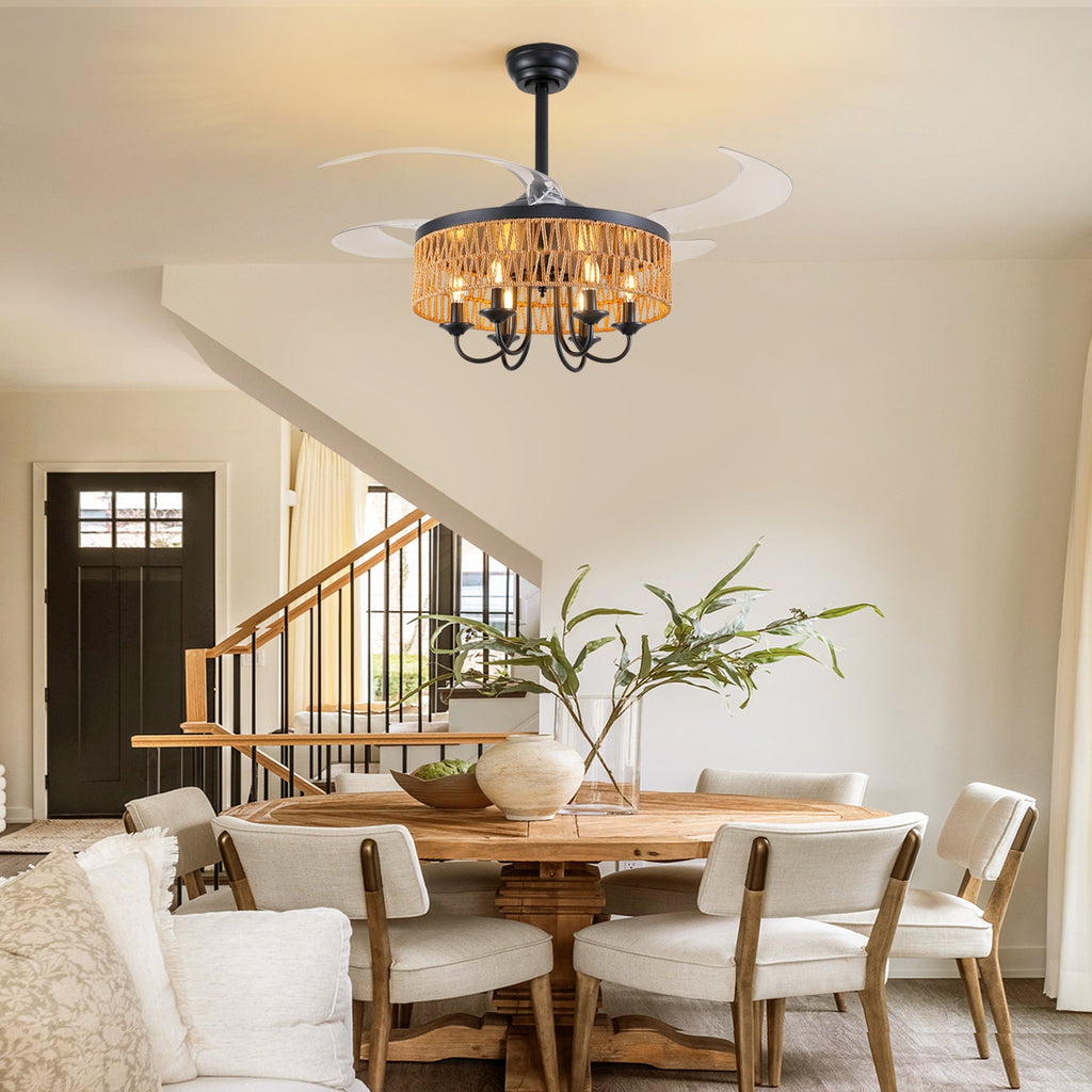 48in Smart Retractable Ceiling Fan with Light & Remote, 4-Blade