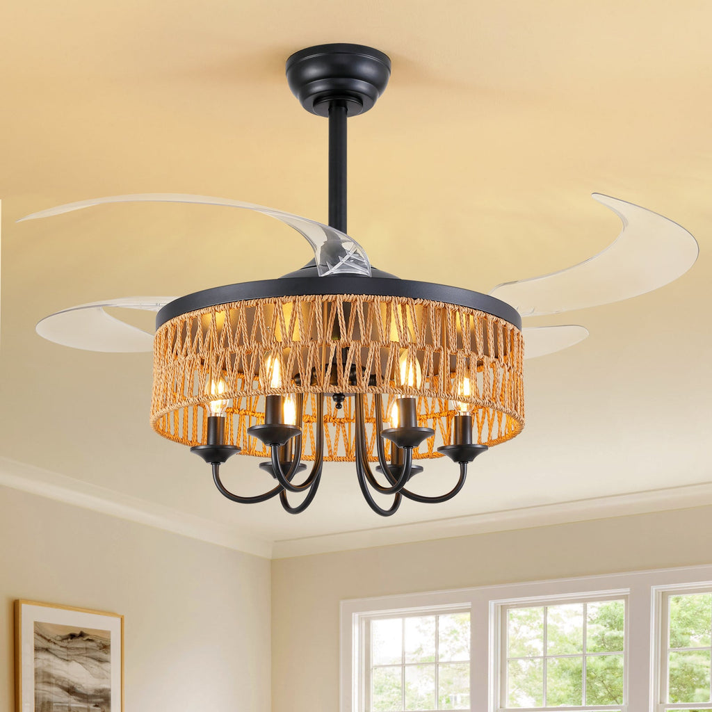 48in Smart Retractable Ceiling Fan with Light & Remote, 4-Blade
