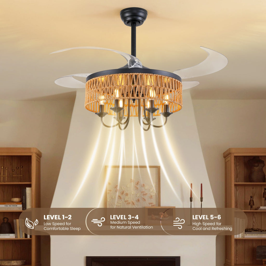 48in Smart Retractable Ceiling Fan with Light & Remote, 4-Blade