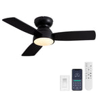32 in. Integrated LED Standard Smart Indoor Modern Matte Black Flush Mount Ceiling Fan with Remote & App Control