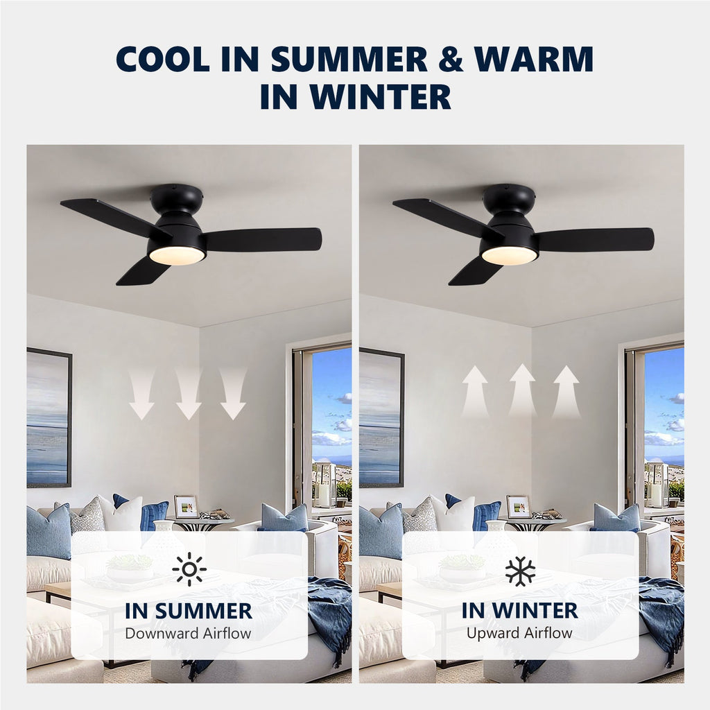 32 in. Integrated LED Standard Smart Indoor Modern Matte Black Flush Mount Ceiling Fan with Remote & App Control