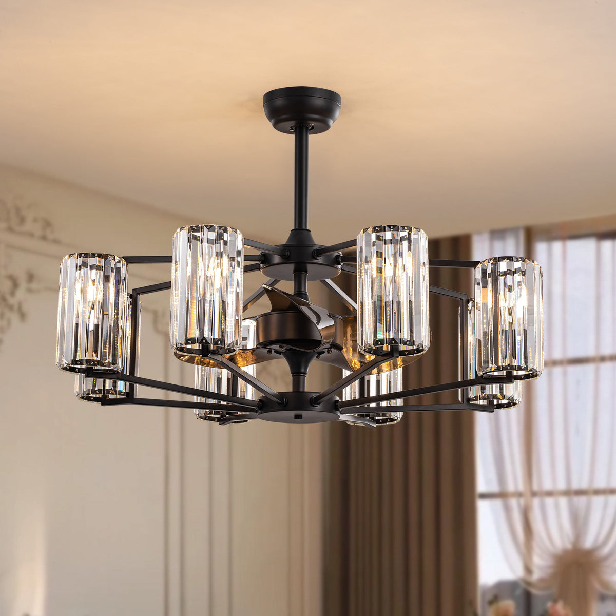 Crystal & Wrought Iron Ceiling Fan with Lights, Remote Control