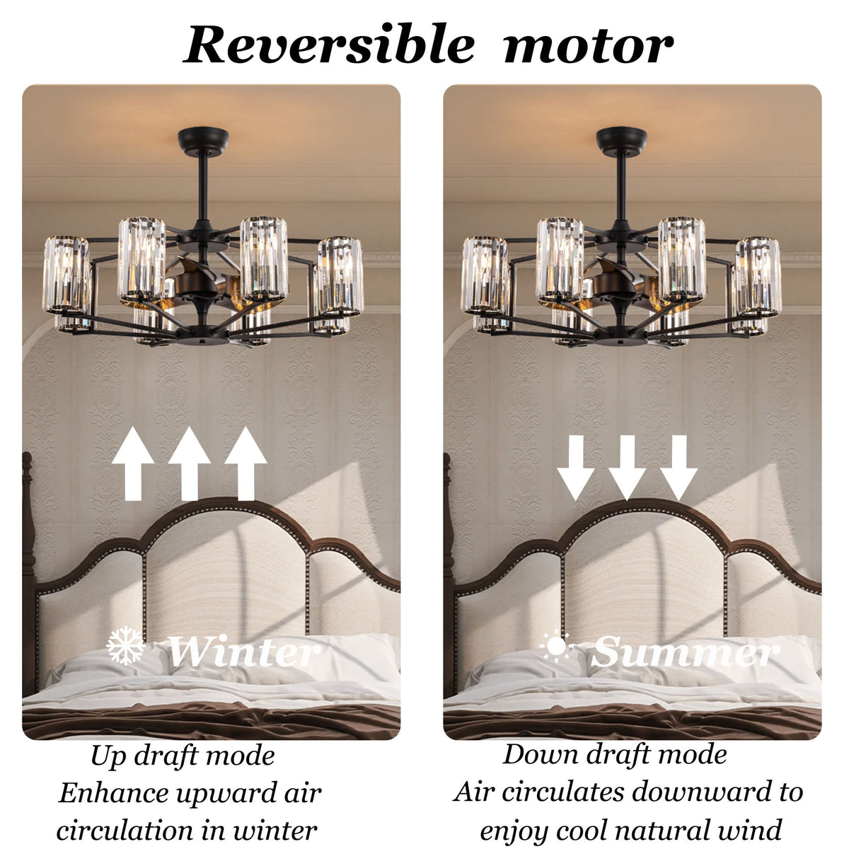 Crystal & Wrought Iron Ceiling Fan with Lights, Remote Control
