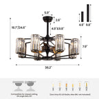 Crystal & Wrought Iron Ceiling Fan with Lights, Remote Control