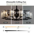 36 in 10-Light Black Crystal Chandelier Ceiling Fan(no Bulbs)with Remote Control and Adjustable Fan Speed