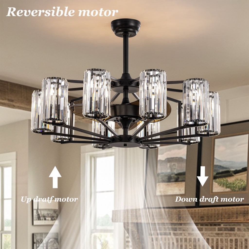 36 in 10-Light Black Crystal Chandelier Ceiling Fan(no Bulbs)with Remote Control and Adjustable Fan Speed