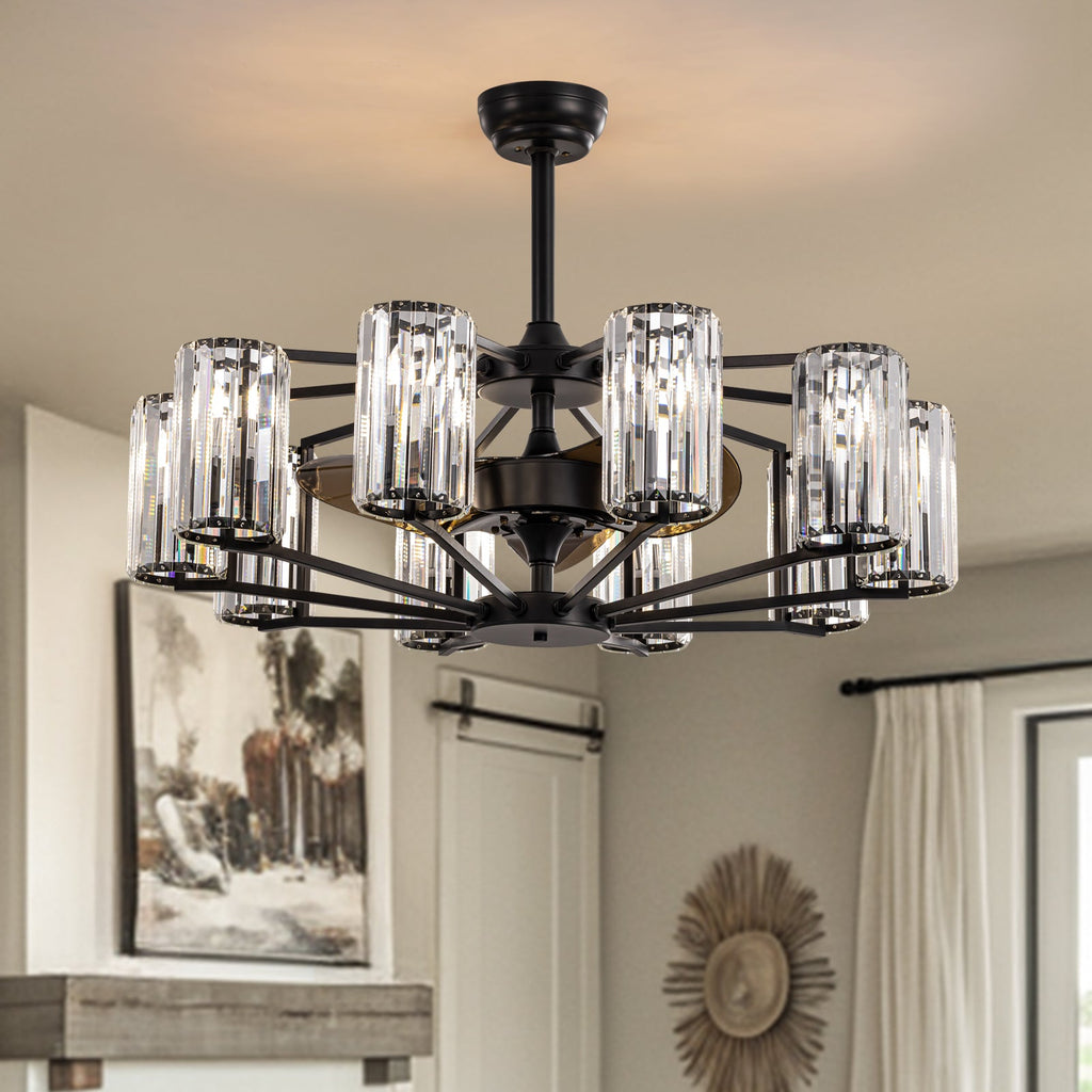 36 in 10-Light Black Crystal Chandelier Ceiling Fan(no Bulbs)with Remote Control and Adjustable Fan Speed