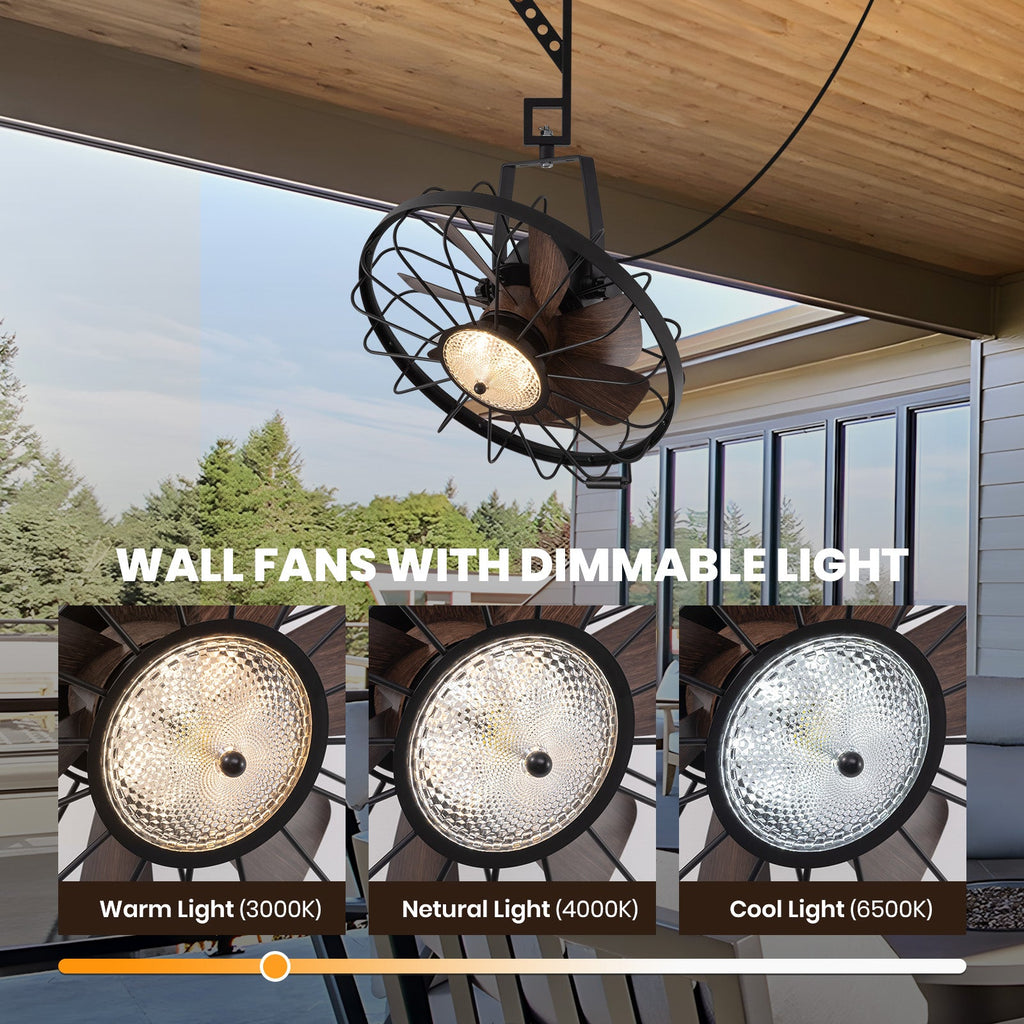 20 in. Black Indoor/Outdoor LED Waterproof Caged Wall Mount Fan with Remote and APP Control
