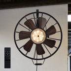 20 in. Black Indoor/Outdoor LED Waterproof Caged Wall Mount Fan with Remote and APP Control