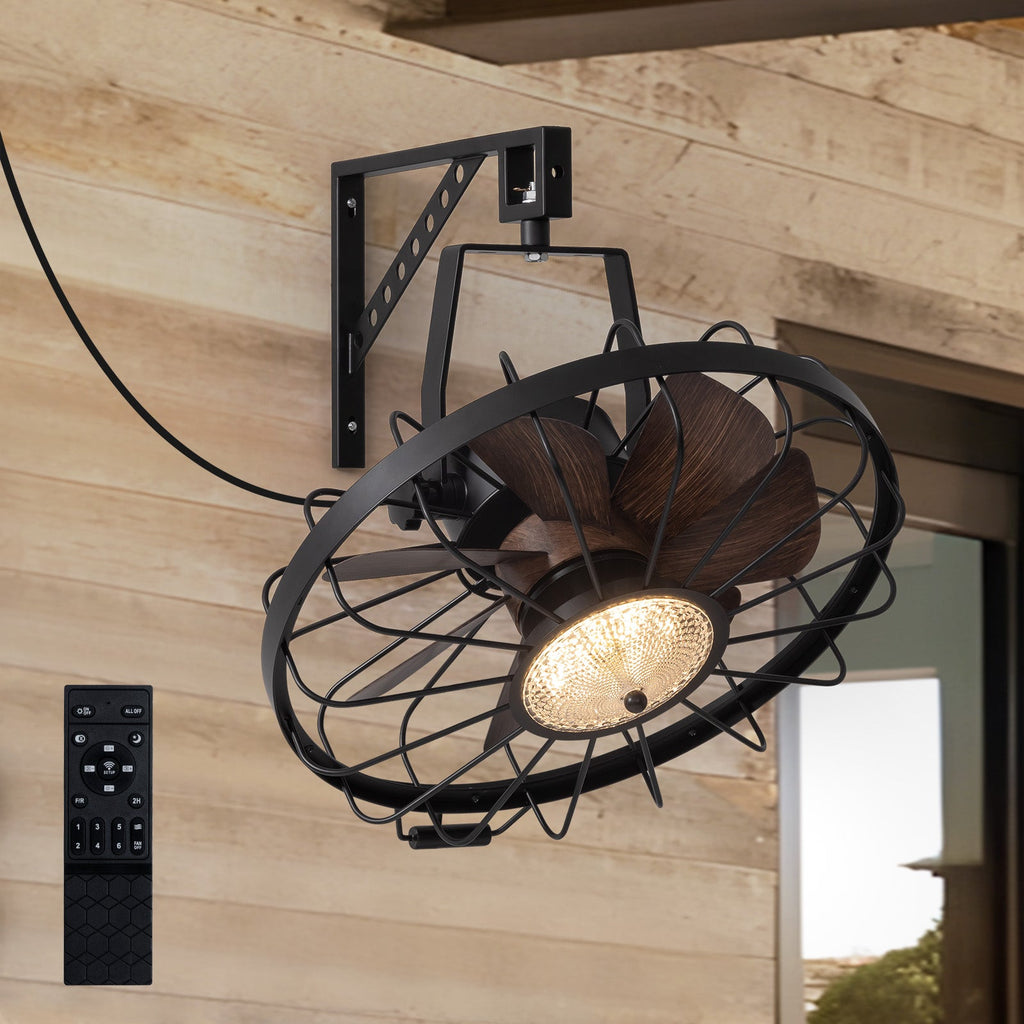 20 in. Black Indoor/Outdoor LED Waterproof Caged Wall Mount Fan with Remote and APP Control