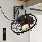 20 in. Black Indoor/Outdoor LED Waterproof Caged Wall Mount Fan with Remote and APP Control