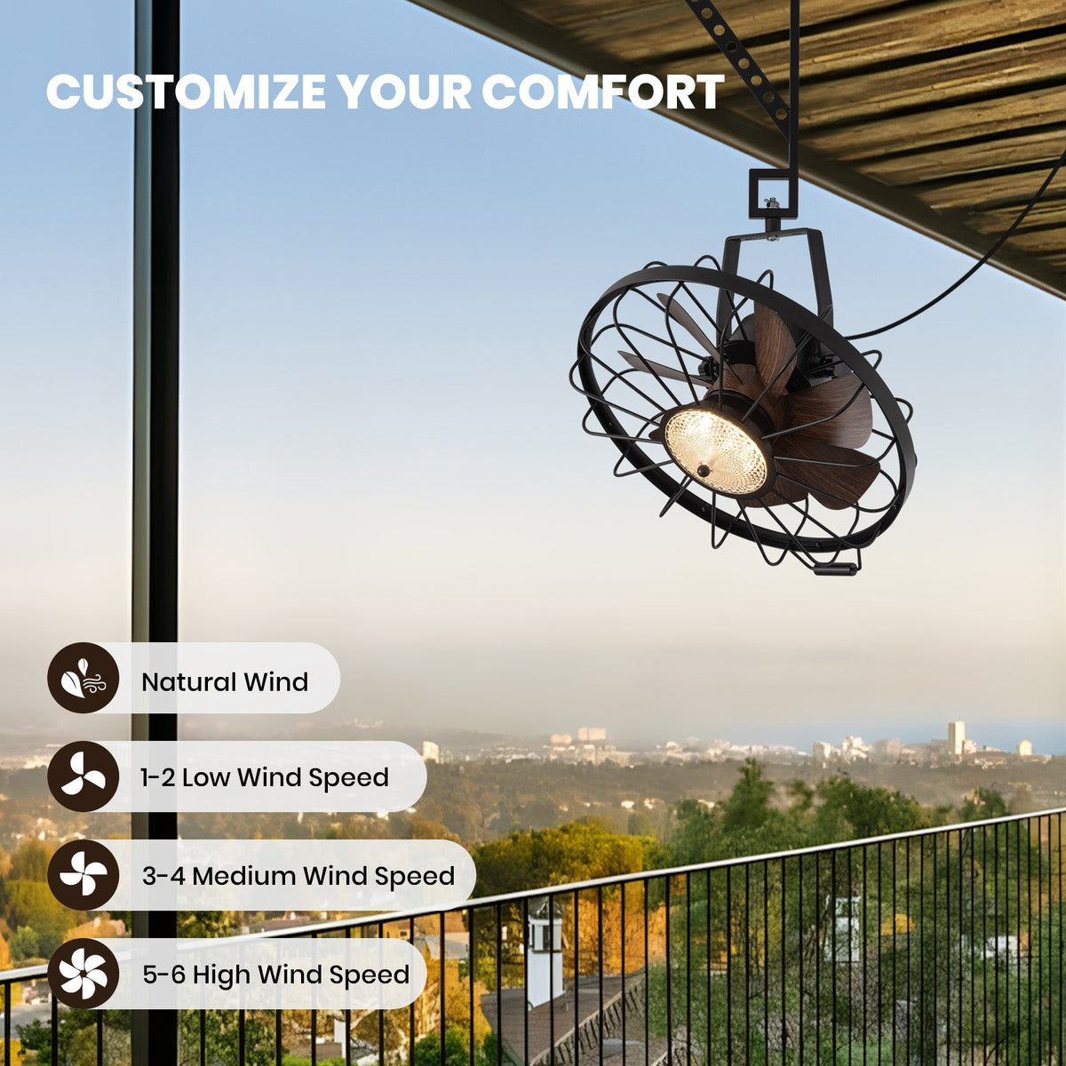 20 in. Black Indoor/Outdoor LED Waterproof Caged Wall Mount Fan with Remote and APP Control