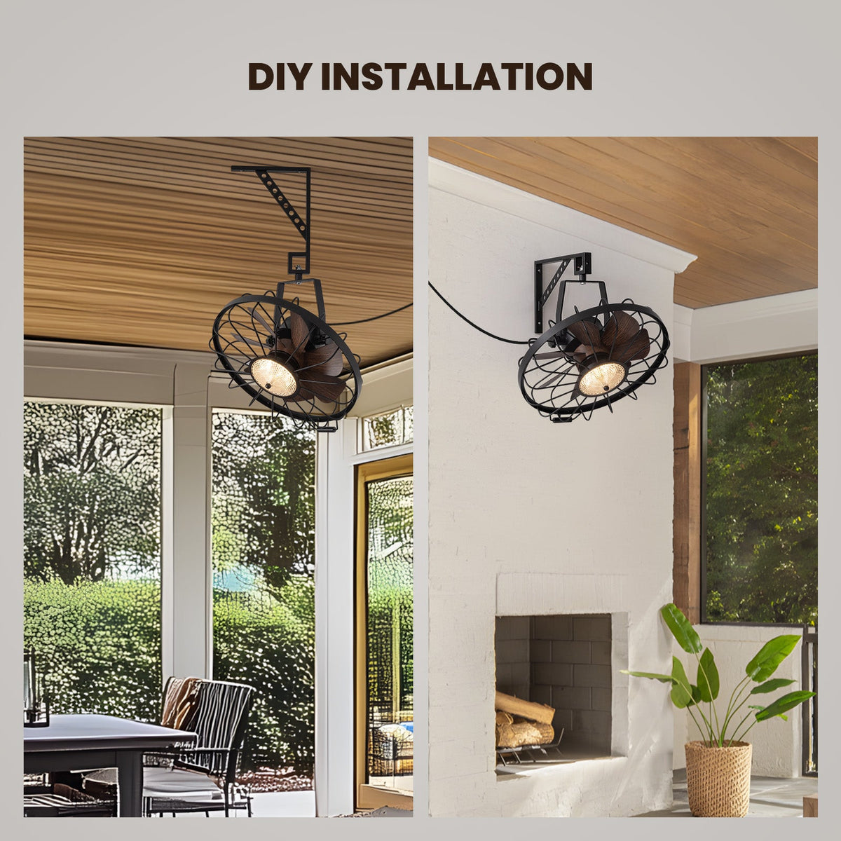 20 in. Black Indoor/Outdoor LED Waterproof Caged Wall Mount Fan with Remote and APP Control