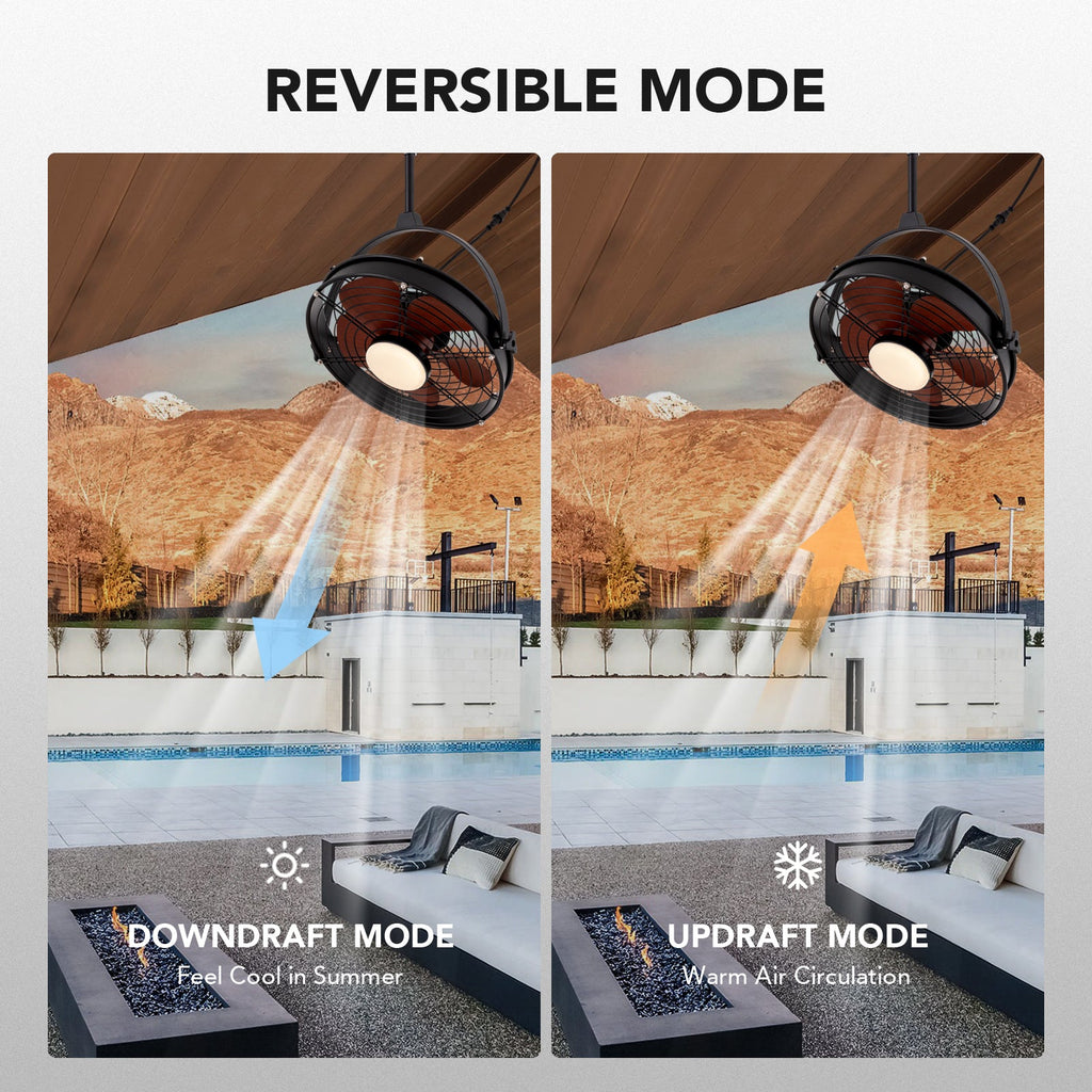 25in Outdoor Waterproof Ceiling Fan with Light 3CCT Dimmable Plug in Caged Ceiling Fan
