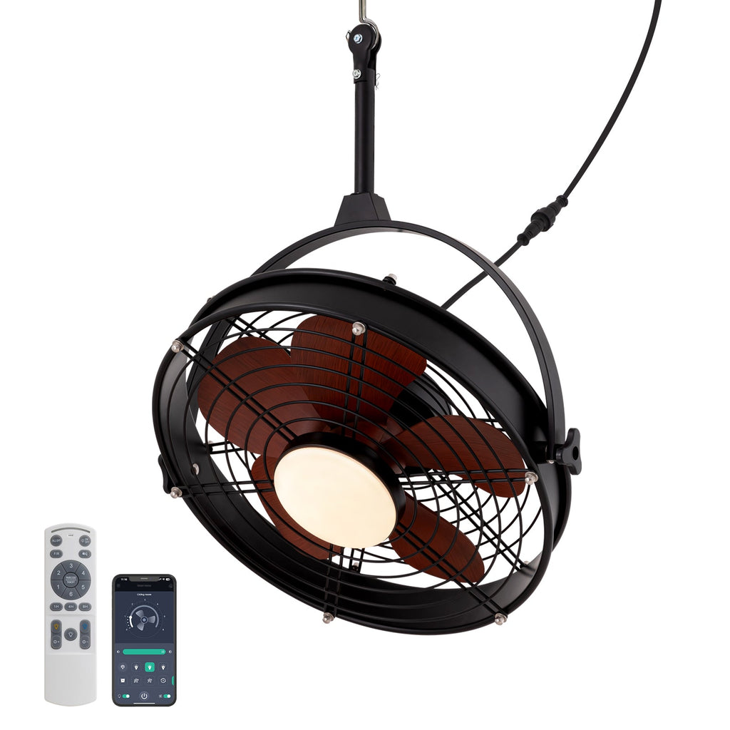 25in Outdoor Waterproof Ceiling Fan with Light 3CCT Dimmable Plug in Caged Ceiling Fan