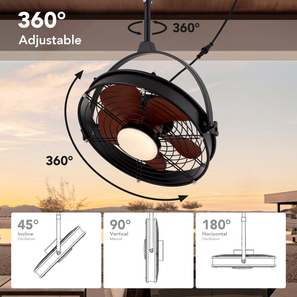 25in Outdoor Waterproof Ceiling Fan with Light 3CCT Dimmable Plug in Caged Ceiling Fan