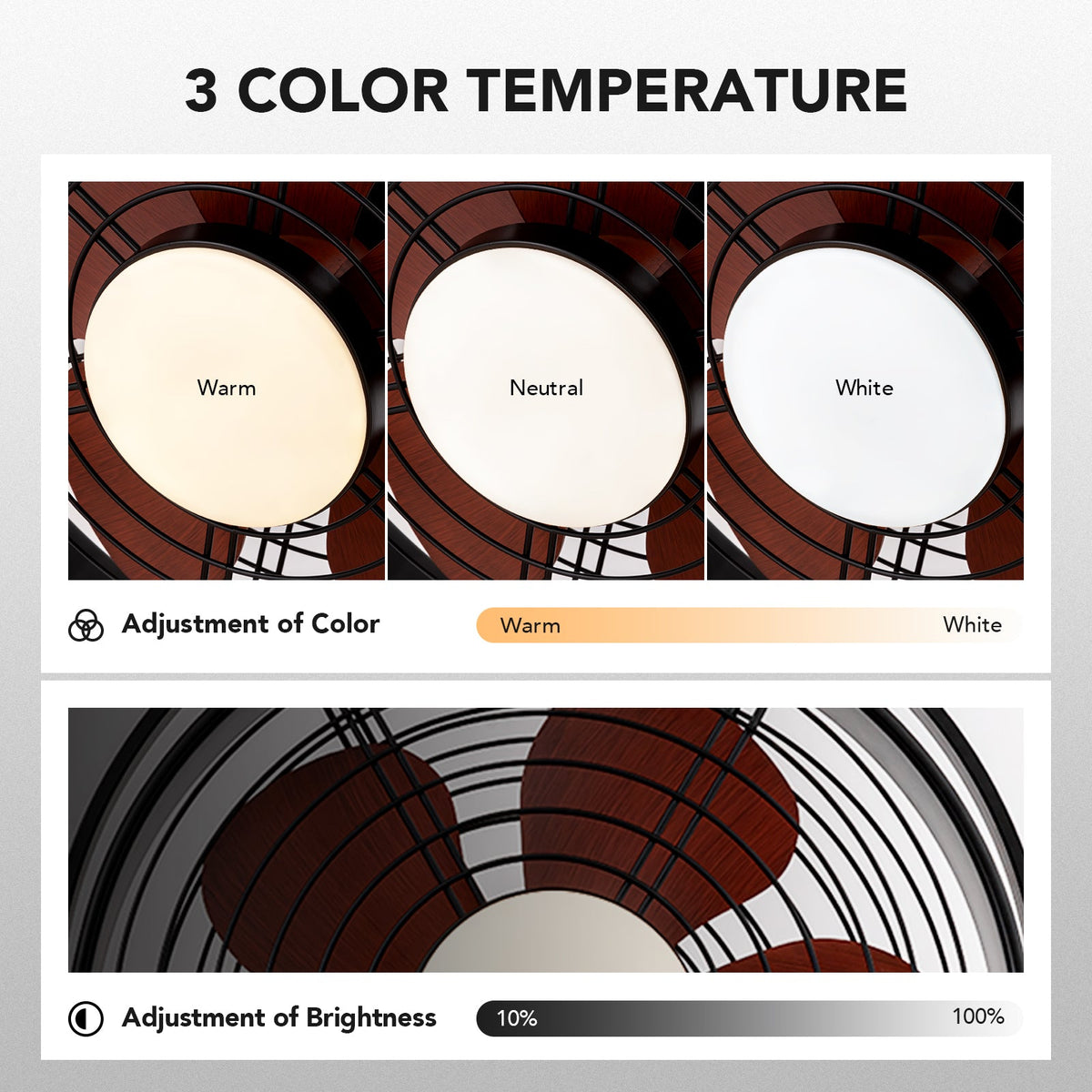 25in Outdoor Waterproof Ceiling Fan with Light 3CCT Dimmable Plug in Caged Ceiling Fan