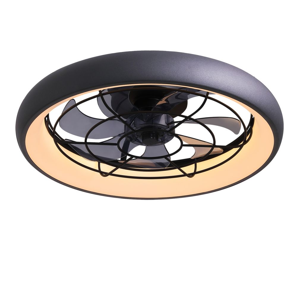 20" Indoor LED Black Flush Mount Ceiling Fan with Light Dimmable for Bedroom Lighting APP Remote Control