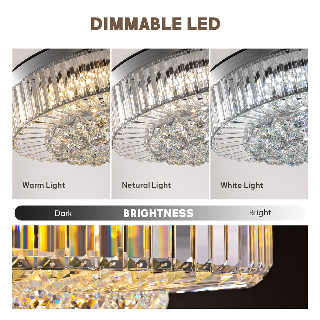 48 in Smart Retractable Chrome Crystal Ceiling Fan with Integrated LED