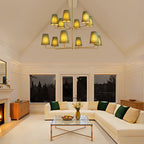 12-Light Dimmable Tiered Classic / Traditional Chandelier With Tapered Green Linen Fabric Shades