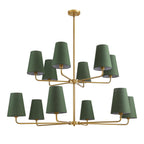 12-Light Dimmable Tiered Classic / Traditional Chandelier With Tapered Green Linen Fabric Shades