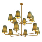 12-Light Dimmable Tiered Classic / Traditional Chandelier With Tapered Green Linen Fabric Shades