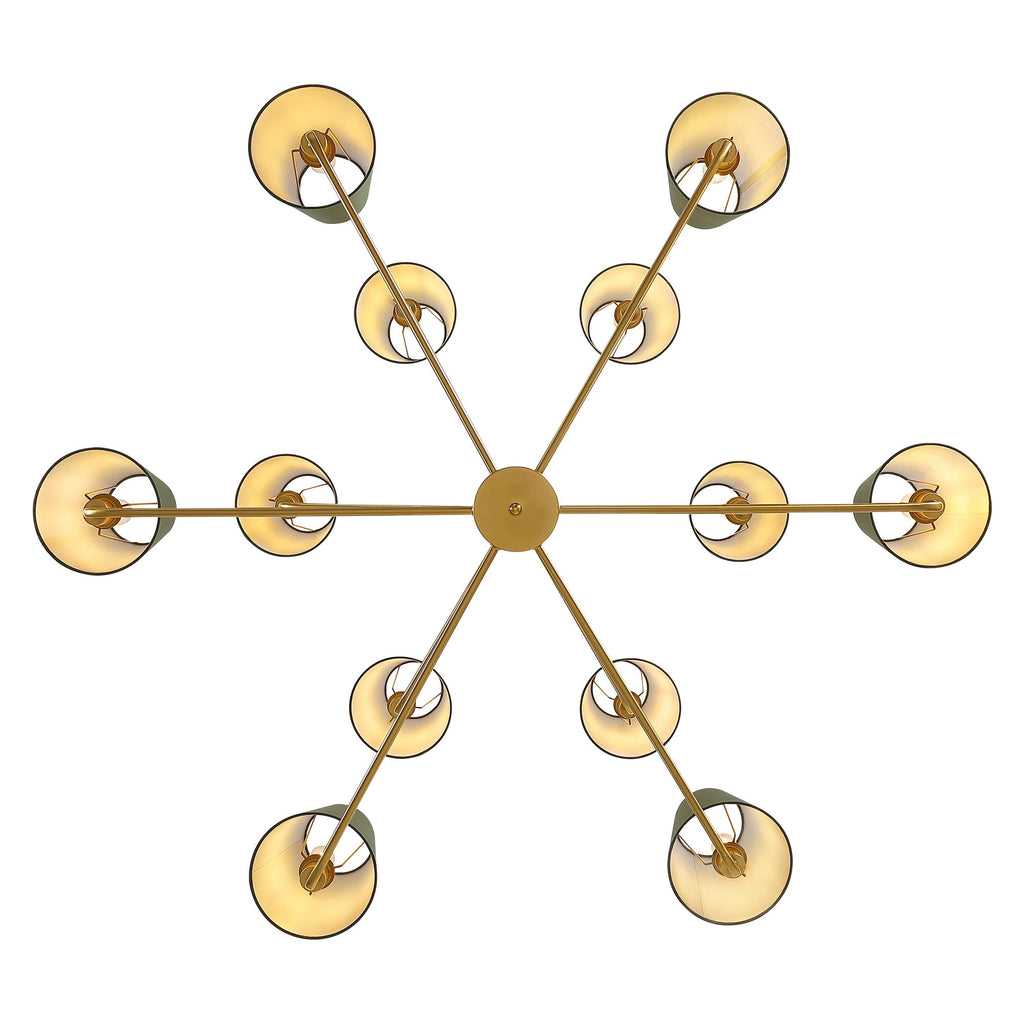 12-Light Dimmable Tiered Classic / Traditional Chandelier With Tapered Green Linen Fabric Shades