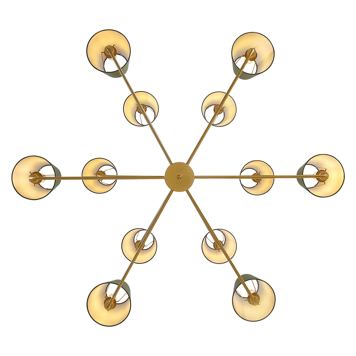 12-Light Dimmable Tiered Classic / Traditional Chandelier With Tapered Green Linen Fabric Shades