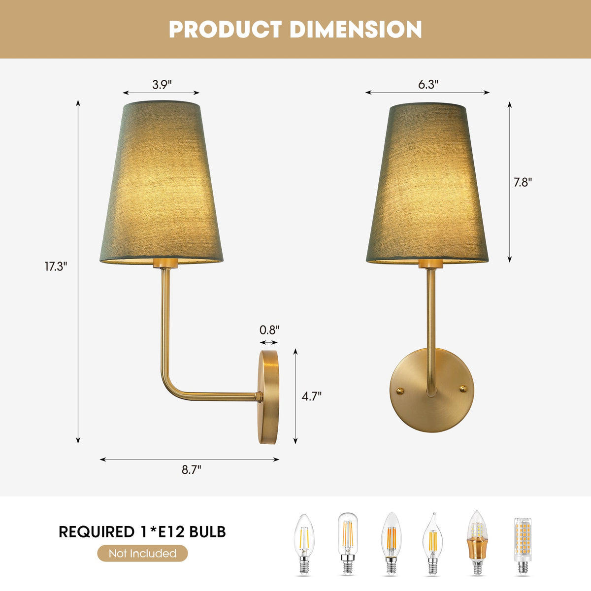 1 - Light Hardwired Dimmable Armed Sconce