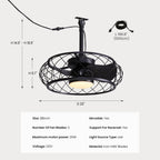 20in Indoor/Outdoor Black LED Waterproof Cage Ceiling Fan Light with Dimming and Timer (Includes Remote Control)