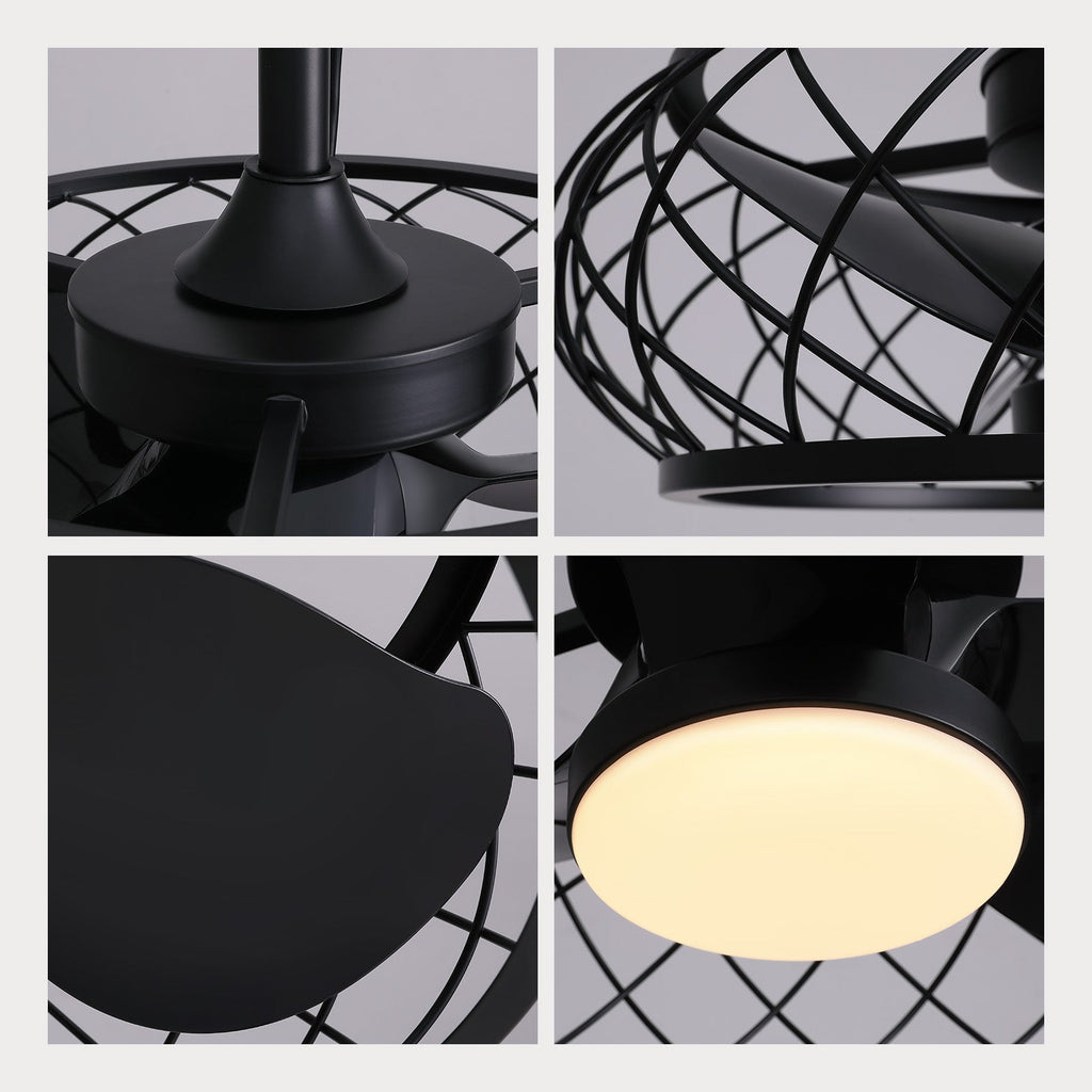 20in Indoor/Outdoor Black LED Waterproof Cage Ceiling Fan Light with Dimming and Timer (Includes Remote Control)