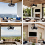 20in Indoor/Outdoor Black LED Waterproof Cage Ceiling Fan Light with Dimming and Timer (Includes Remote Control)