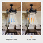 20in Indoor/Outdoor Black LED Waterproof Cage Ceiling Fan Light with Dimming and Timer (Includes Remote Control)