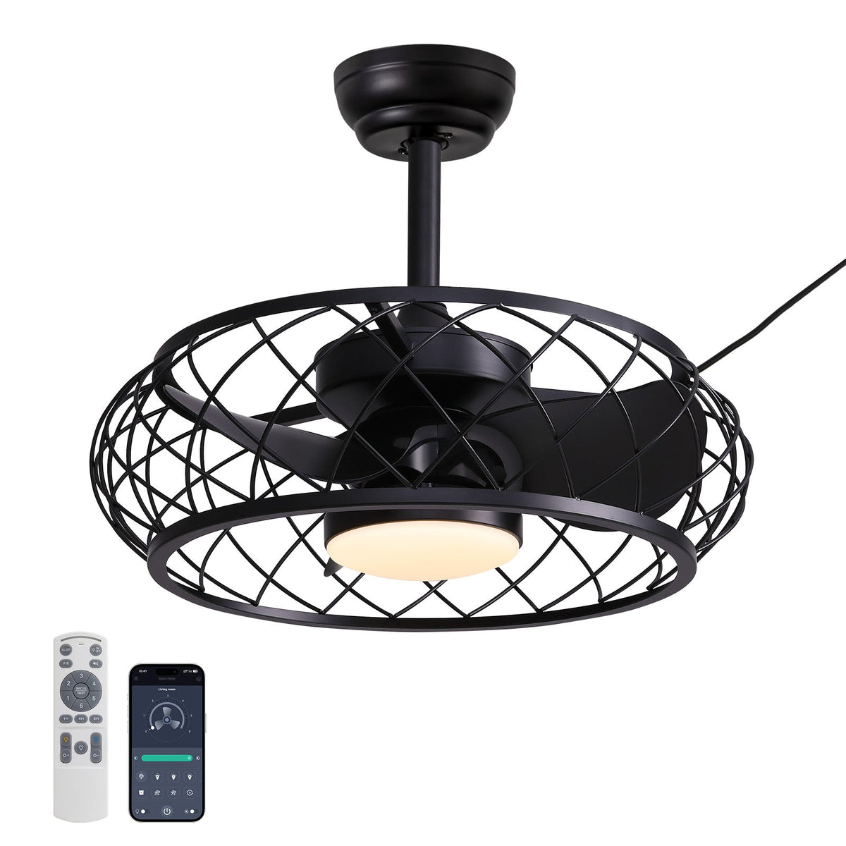 20in Indoor/Outdoor Black LED Waterproof Cage Ceiling Fan Light with Dimming and Timer (Includes Remote Control)