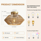 Boho Hand-Woven Rattan Flush Mount Ceiling Light - Gold