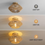 Boho Hand-Woven Rattan Flush Mount Ceiling Light - Gold