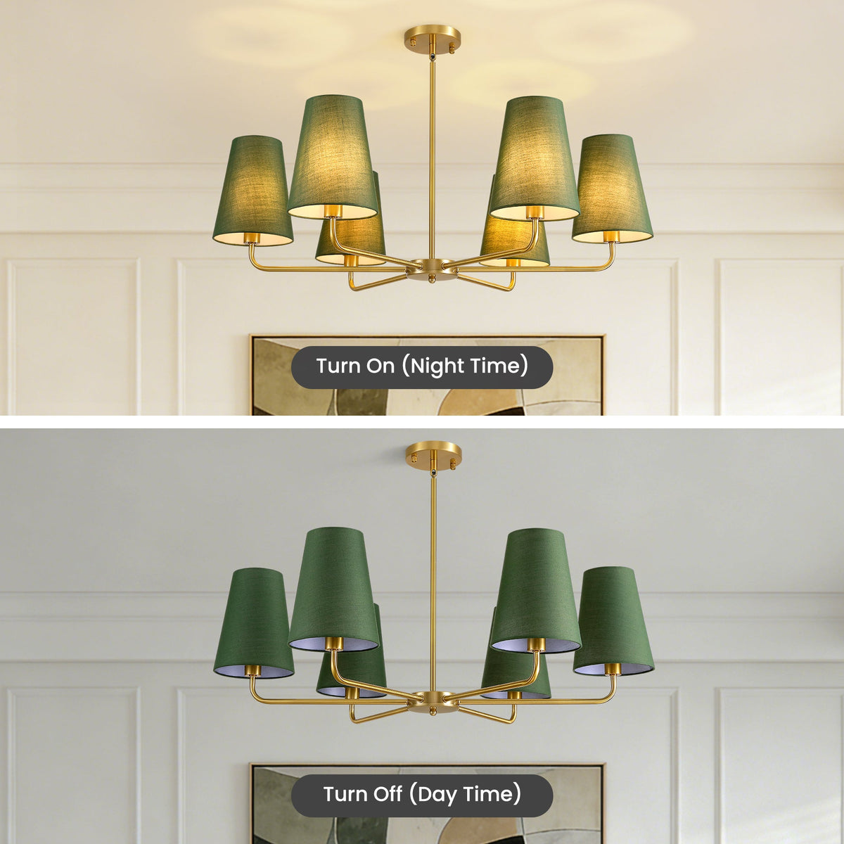 Tapered Green Linen Chandelier