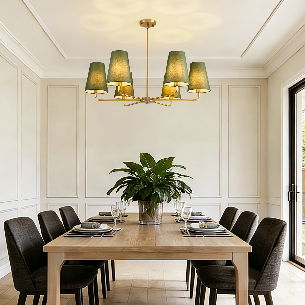 Tapered Green Linen Chandelier