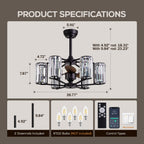 27in Crystal & Iron Ceiling Fan with ABS Blades, 3-Speed & 6-Light, Reversible