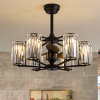 27in Crystal & Iron Ceiling Fan with ABS Blades, 3-Speed & 6-Light, Reversible