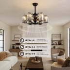 27in Crystal & Iron Ceiling Fan with ABS Blades, 3-Speed & 6-Light, Reversible