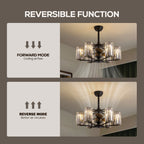 27in Crystal & Iron Ceiling Fan with ABS Blades, 3-Speed & 6-Light, Reversible