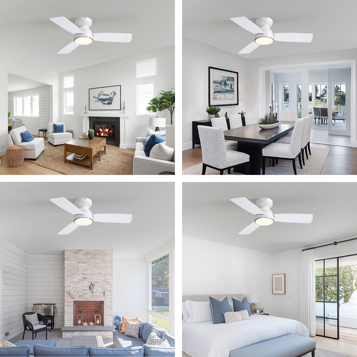 32 in. Integrated LED Standard Smart Indoor Modern Matte White Flush Mount Ceiling Fan with Remote & App Control