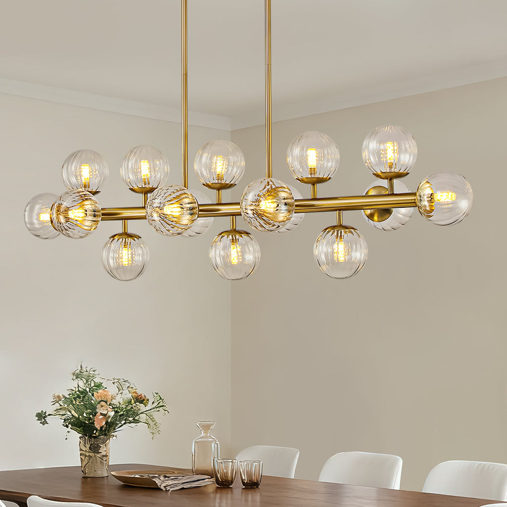 16 Lights Gold Rectangle Chandelier with Clear Glass Globes for Kitchen Island(No Bulbs Included)