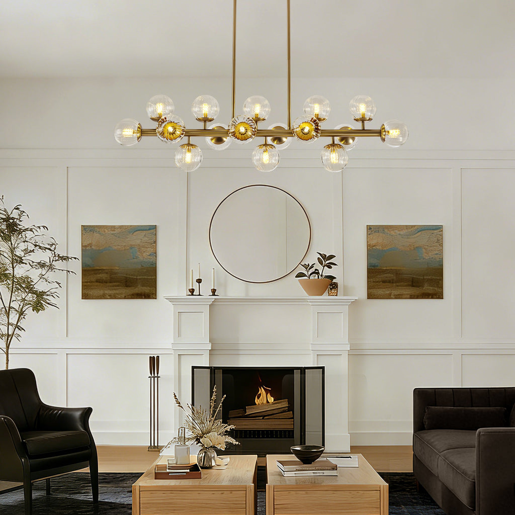 16 Lights Gold Rectangle Chandelier with Clear Glass Globes for Kitchen Island(No Bulbs Included)