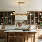 16 Lights Gold Rectangle Chandelier with Clear Glass Globes for Kitchen Island(No Bulbs Included)