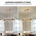 16 Lights Gold Rectangle Chandelier with Clear Glass Globes for Kitchen Island(No Bulbs Included)
