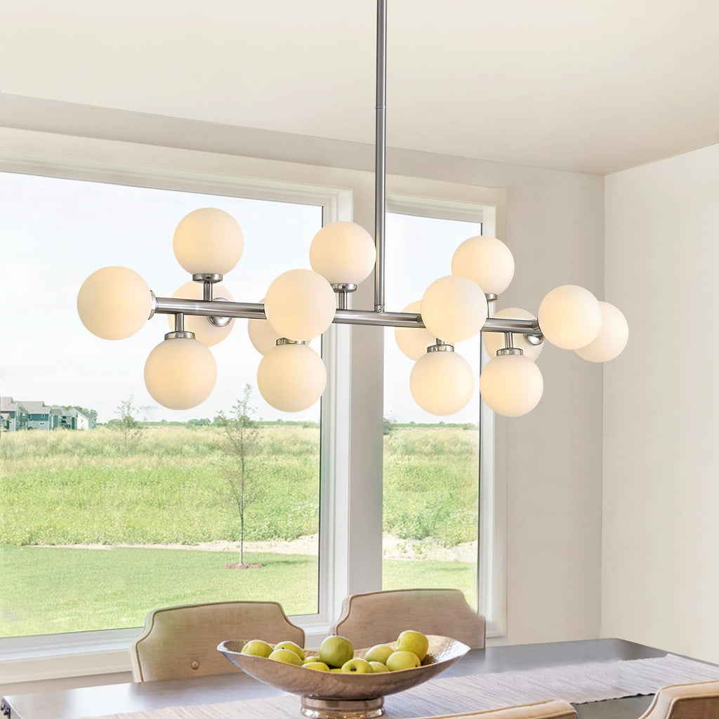 16 Lights Modern Pendant Light Glass Globe Linear Chandelier Light Fixture for Kitchen Island